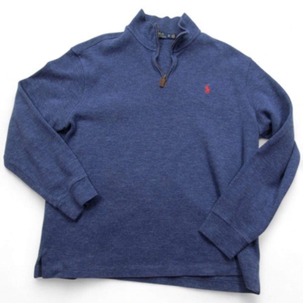 Polo Ralph Lauren Sweater Mens XL Blue Quarter Zip Pullover Red Pony Logo Casual - Picture 2 of 8